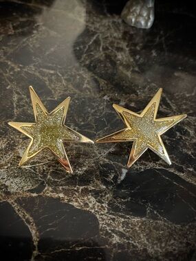 Starburst Glitter Gold Tone Vintage Post Earrings